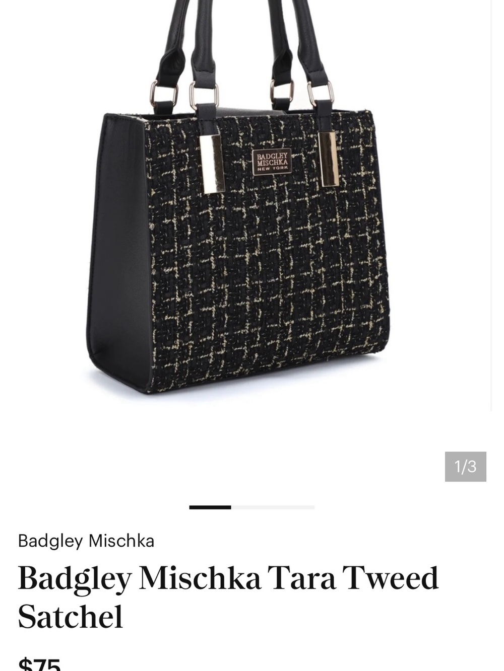 Badgley Mischka Black Tweed Tara Satchel
